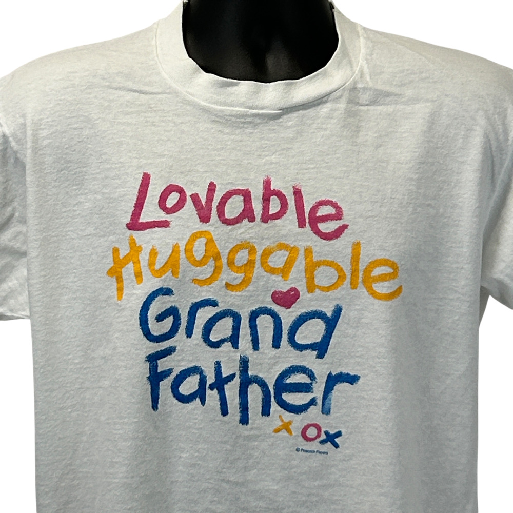 Vintage 90s Loveable Huggable Grandfather T Shirt White Grandpa USA Made L Large